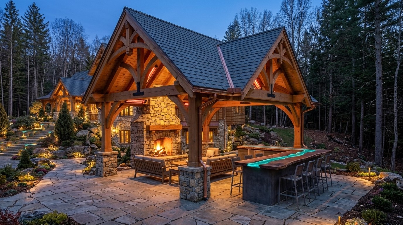 Four-season outdoor timber pavilion